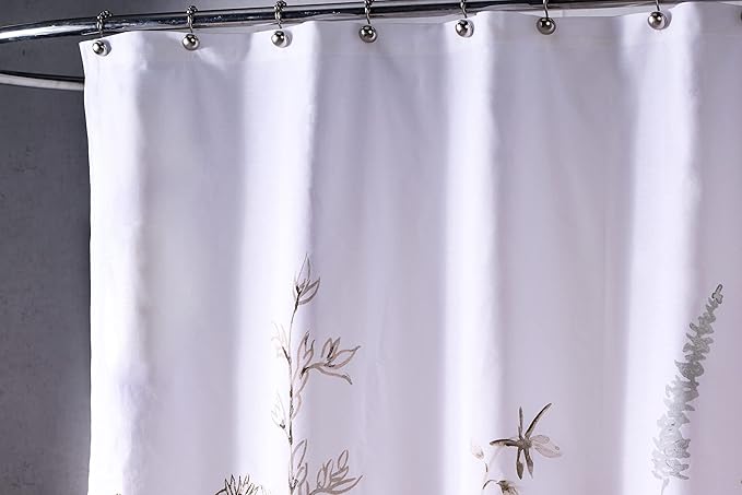 Maison d' Hermine Shower Curtain 100% Cotton One Panel 70"x72" Washable Fabric Shower Curtains for Bathroom, Easy Hanging with 12 Button Holes - Hotel Spa Easter Gifts (Meadow Florals - Brown)
