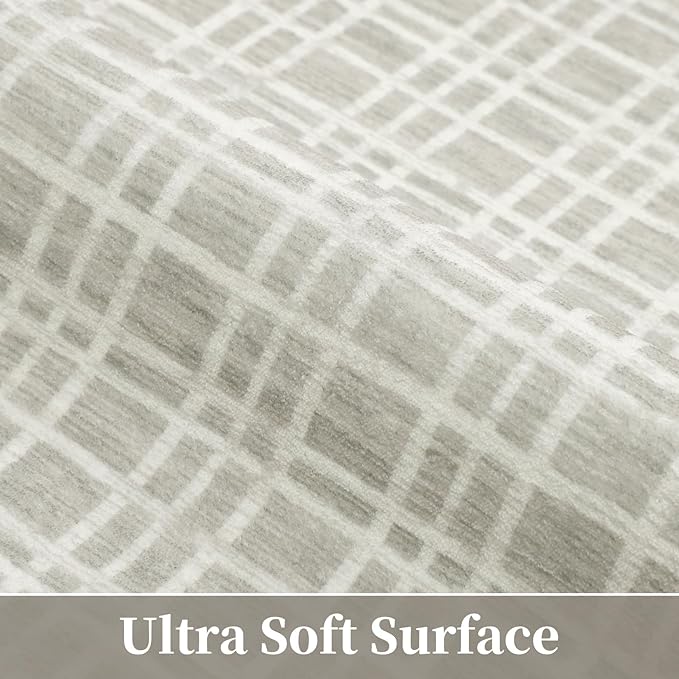 Washable Area Rugs 10x13 Rug for Living Room Modern Grey Rug Plaid Large Area Rug for Bedroom Decor Rustic Non Slip Throw Rugs Low Pile Stain Resistant Carpet for Office Dining Room 10'x13'