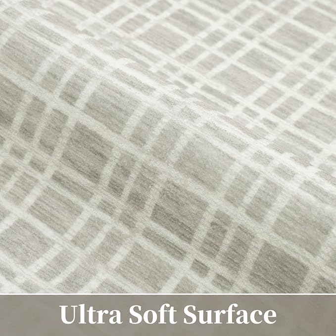 Washable Area Rug 9x12 Rug for Living Room Modern Plaid Large Area Rug for Bedroom Decor Farmhouse Non Slip Throw Rugs Low Pile Stain Resistant Carpet for Office Dining Room 9'x12' Light Grey