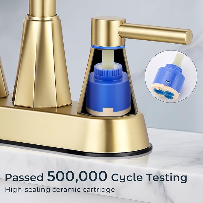 4 inches Bathroom Faucet for 3 Hole,2-Handle Bathroom Sink Faucets with Pop Up Drain (Brush Gold)