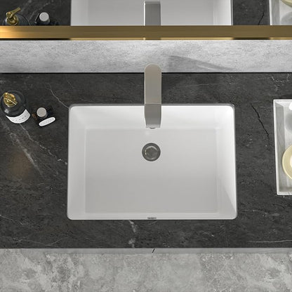Sarlai Bathroom Sink Undermount Rectangular - 20"x14" Pure White Rectrangle Undermount Sink Porcelain Ceramic Lavatory Vanity Bathroom Sink