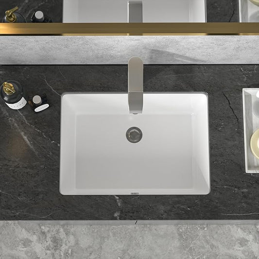 Sarlai Bathroom Sink Undermount Rectangular - 20"x14" Pure White Rectrangle Undermount Sink Porcelain Ceramic Lavatory Vanity Bathroom Sink