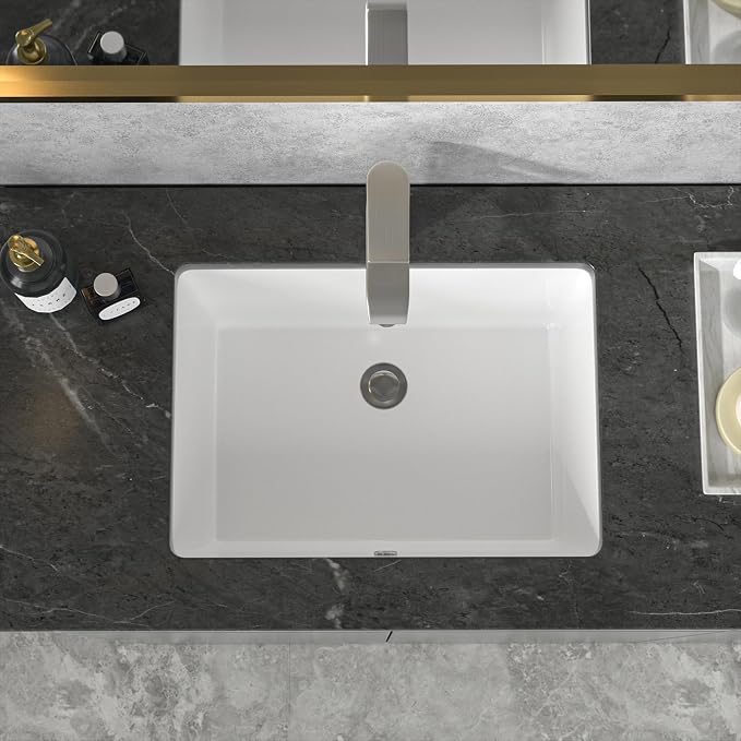 Sarlai Undermount Bathroom Sink Rectangular - 20 x 15 Inch Bathroom Sink Rectrangle Undermount Pure White Porcelain Ceramic Lavatory Vanity Vessel Sink