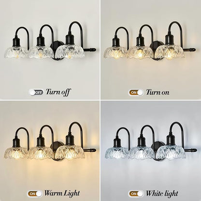 UOFUS 3-Light Black Vanity Light Farmhouse Bathroom Lighting Fixtures | Over Mirror with Clear Glass Shade