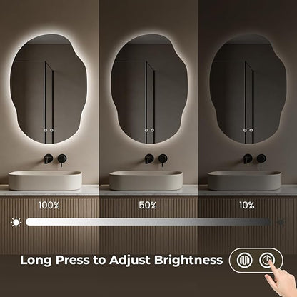 Asymmetrical Bathroom Mirror with Lights, Irregular LED Backlit Vanity Mirror, 31" H x 22" W, Anti-Fog, Dimmable Lighting with 3 Color Temp, Memory, Hardwired, Vertical or Horizontal Mount