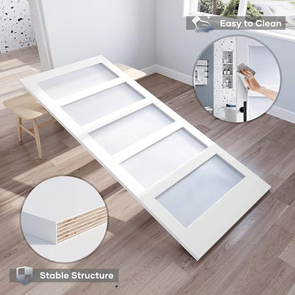 36x96 Inch Glass Sliding Barn Door Slab and 6.6ft Hardware Kit Included, 5 Frosted Glass, LVL Wood Panel Covered with White Water-Proof Scratch-Proof PVC Surface, Simple DIY Assembly
