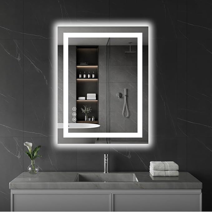 Koonmi 35x24 LED Bathroom Mirror, Shatterproof Mirror with Light | 90CRI Shatterproof Vanity Mirror with Backlit + Front Lit, Easy Install for Bathroom Hotel (IP65)