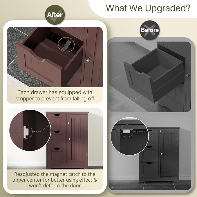 SUPER DEAL Bathroom Storage Cabinet with 3 Drawers and 1 Door, Entryway Home Decor Furniture Towels Storage Organizer Unit, Brown, 23.6" L x 11.8" W x 31.4" H