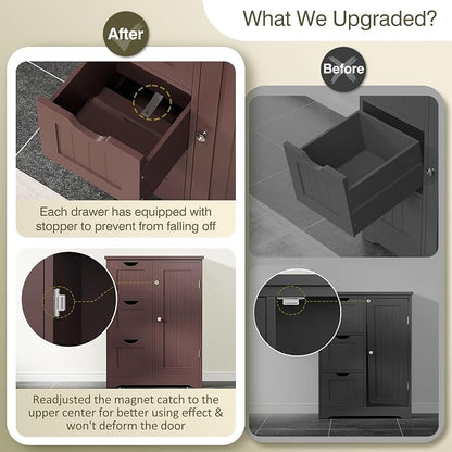 SUPER DEAL Bathroom Storage Cabinet with 3 Drawers and 1 Door, Entryway Home Decor Furniture Towels Storage Organizer Unit, Brown, 23.6" L x 11.8" W x 31.4" H