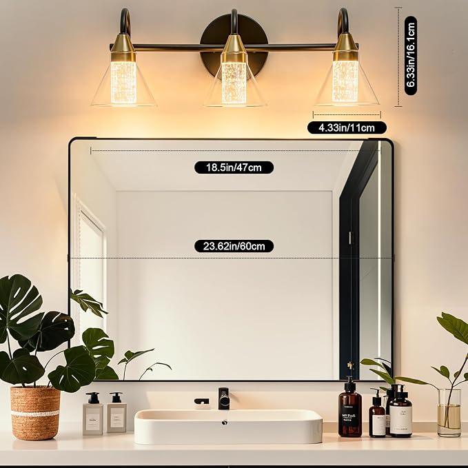 WILON Bathroom Vanity Light, 3-Light LED Vanity Light Fixtures Over Mirro | 5 Color Modes 2700K-6500K, Bubble Glass Effect, Hardwired Installation, Flicker-Free LED, Eye Protection