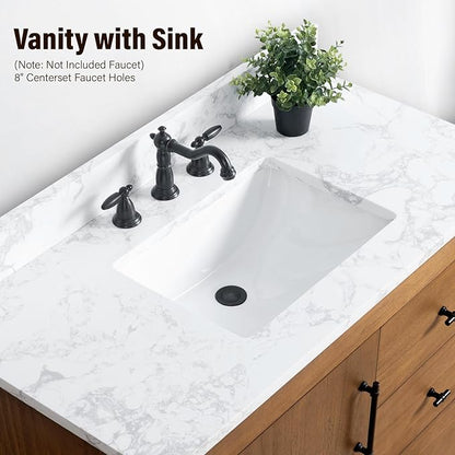 HOMEBEYOND 42" Bathroom Vanity with Single Sink & Ceramic Top, MDF Material Vanity Cabinet with Basin Combo, Soft-Closing Doors, Removable Shelf, Backsplash,Tan