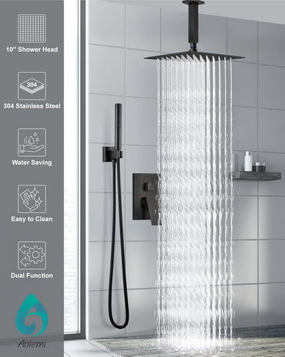 Aolemi Shower System with Rain Head and Handheld,10-Inch,Oil Rubbed Bronze | High-Pressure Shower Faucet Set with Dual-Function Handheld,Rough-In Valve,1.8 GPM,Ceiling Mount Trim Kit