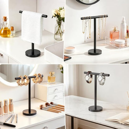 Hand Towel Holder Stand, Freestanding Bathroom Towel Rack, Black, 2 Pack | Weighted Stainless Steel Base Helps Prevent Tipping While The Open T-Shape Keeps Towels Dry on Bathroom Countertops