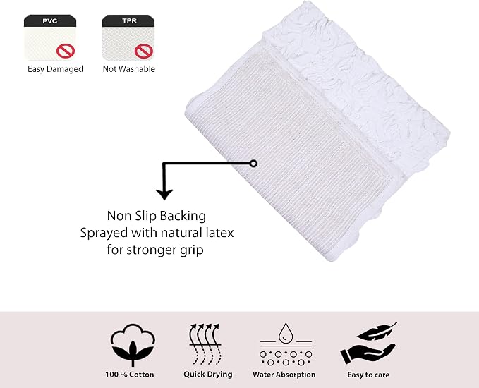Home Weavers Bell Flower Collection 100% Cotton Tufted Bath Rugs, Extra Soft and Absorbent Bath Rugs, Non-Slip Bath Mats, Machine Washable, Bath Mats for Bathroom Floor, 17"x30" Slice Rug, White