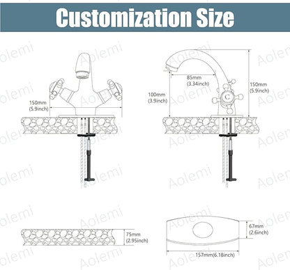 Aolemi Bathroom Sink Faucet Single Hole Cold and Hot Double Handle Cross Knobs Vanity Vessel Sink Basin Mixer Tap with Deck Cover Plate Without Pop Up Drain Polish Chrome
