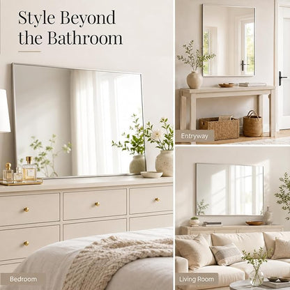 40"x30" Brushed Nickel Framed Rectangle Bathroom Vanity Wall Mirror | Over-Sink Vanity Mirror, Slim Metal Frame, Entryway or Dresser Use, Vertical/Horizontal Mount, Tempered Glass