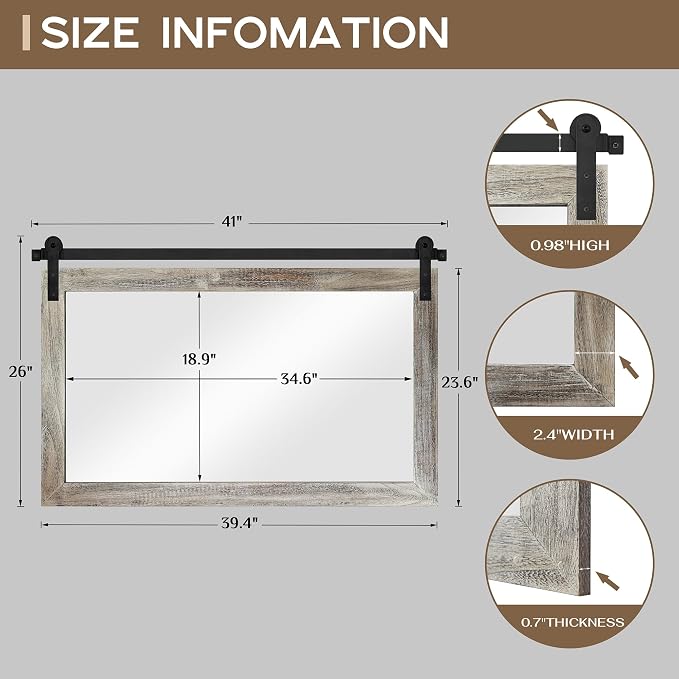 COGOOD Farmhouse Bathroom Mirrors for Over Sink - 26 x 41 Yellow White | Rustic Barn Door Wood Framed Vanity Mirror for Entryway, Living Room, Bedroom, Dresser Wall Decor