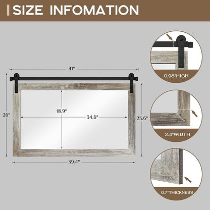 COGOOD Farmhouse Bathroom Mirrors for Over Sink - 26 x 41 Yellow White | Rustic Barn Door Wood Framed Vanity Mirror for Entryway, Living Room, Bedroom, Dresser Wall Decor