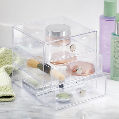 iDesign Stackable 3-Drawer Makeup Organizer, Set of 2, Clear | Bathroom Storage, Vanity Storage