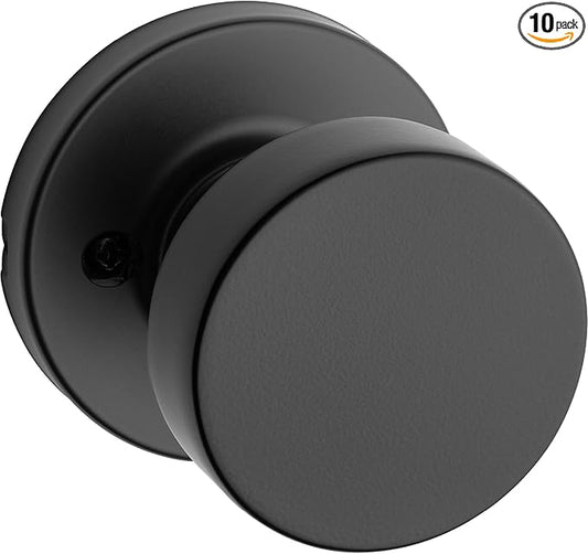 Kwikset Pismo Dummy Door Knob, Single Sided Handle for Closets, French Double Doors, and Pantry, Matte Black Non-Turning Interior Push/Pull Door Knob, with Microban Protection (Pack of 10)
