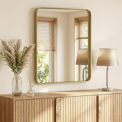 OLIXIS Bathroom Mirror for Over Sink, 30x36 Inch Wall Mount Mirror, Gold | Rounded Rectangle Mirror with Matte Metal Framed, Modern Wall Vanity Mirror for Home Decor, Living Room