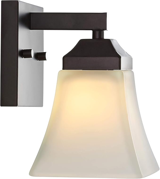 JONATHAN Y 5" Oil Rubbed Bronze 1-Light Modern Cottage LED Vanity Light Wall Sconce, Farmhouse Wall Lamp for Bathroom Mirror Kitchen, White Glass Shade, LED Bulb Included JYL7522A
