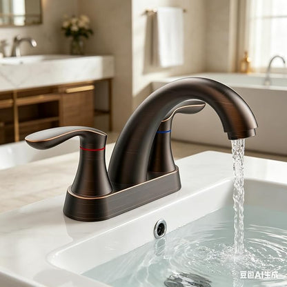 Bathroom Faucet, 4 Inch Bathrooms Faucets for Sink 3 Hole, Centerset Bathroom Sink Faucet with Plastic Pop-Up Drain and cUPC Lead-Free Hose(ORB)