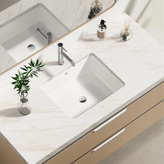 Enbol 20x16 inch Undermount Bathroom Sinks Rectangular White Porcelain Vessel Sink Modern Under Counter Lavatory Basin ECU1713