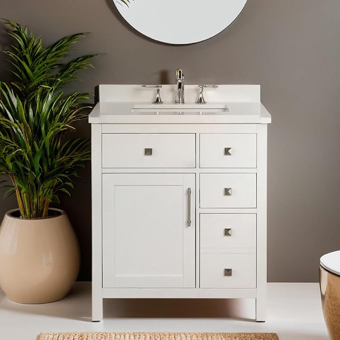 Lavanti Oakford 30 Inch Bathroom Vanity with Sink – Stylish White Vanity Bathroom with Storage Cabinet – Modern Bathroom Vanities with Single Vanity Sink & Quartz Countertop