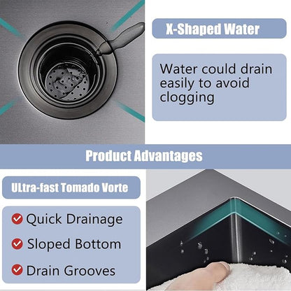 28x18 Inch Black Kitchen Sink, Topmount Drop In Stainless Steel Single Bowl Kitchen Sink, 16 Gauge Extra-Thick Modern Bar Prep RV Laundry Sinks with Mounting Brackets and Basket Strainer