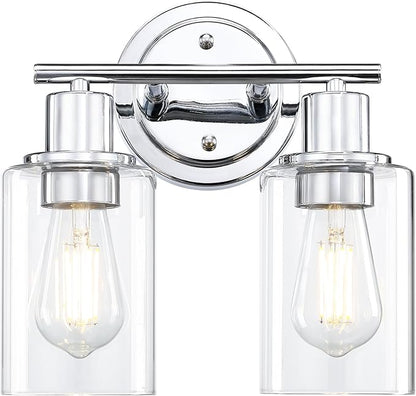 2-Light Chrome Bathroom Vanity Light Fixture Over Mirror,Chrome Vanity Lights for Bathrooms,2 Bulb Bathroom Wall Light Over Sink