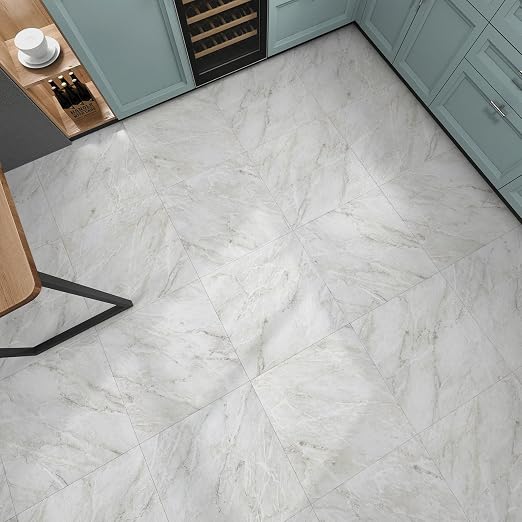 Marble Peel and Stick Floor Tile Stickers 20 PCS Self Adhesive Floor Tiles Waterproof Bathroom Vinyl Peel and Stick Tile Removable Vinyl Flooring for Kitchen Bedroom Tectured Grey 12 x 12 in
