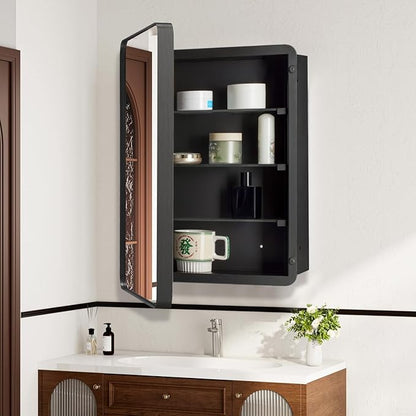 20’’x26’’ Medicine Cabinet,Metal Framed Medicine Cabinet Mirror with Round Corner,Recessed and Surface Mount Bathroom Mirror with Storage, Removeable Shelves,Dark Gray Frame