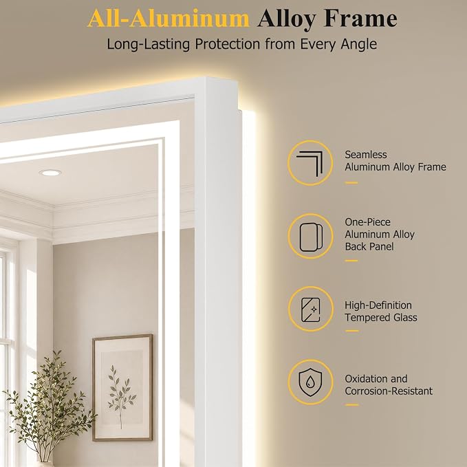 30"x40" LED Bathroom Mirror with Lights, Backlit + Front Lit, Anti-Fog | Lighted Bathroom Mirror with One-Piece Aluminum Alloy Frame, HD Shatterproof Tempered Glass, Dimmable, Memory Function
