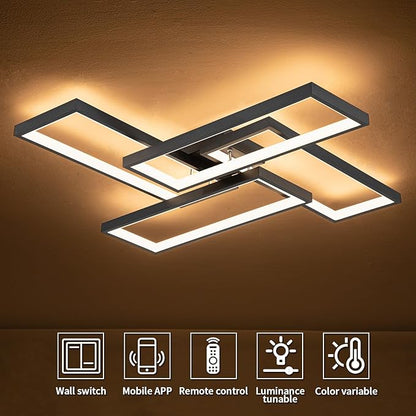 Modern LED Ceiling Lights for Bedroom 26" Dimmable Square Ceiling Lights for Living Room with Remote Control Black Bedroom Light Fixture for Kitchen,Bathroom,Balcony