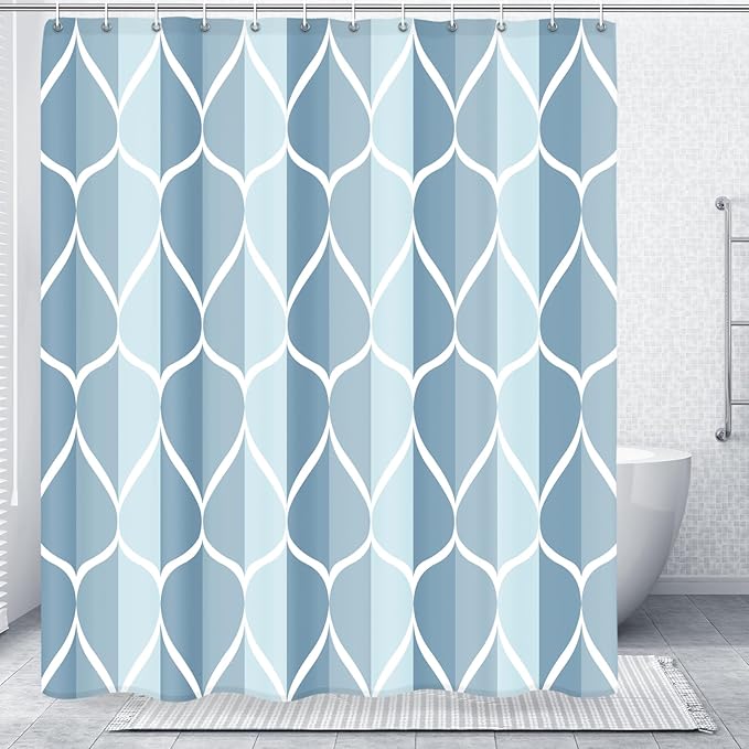 Gelbchu Geometric Shower Curtain for Bathroom, Light Blue, 72x72 Inch | with Hooks, Premium Polyester, Quick Dry, Water Repellent, Machine Washable, Rustproof Grommets, Modern Minimalist