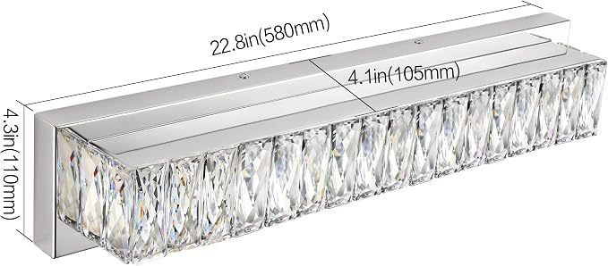 Modern Bathroom Light Fixtures - LED Vanity Lights for Bathroom 18W - Crystal Chrome Lighting Fixtures Over Mirror for Bath