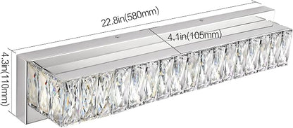 Crystal Vanity Lights for Bathroom 18W LED Bathroom Light Bar Modern Chrome Lighting Fixtures Over Mirror for Bath 22.8 inch