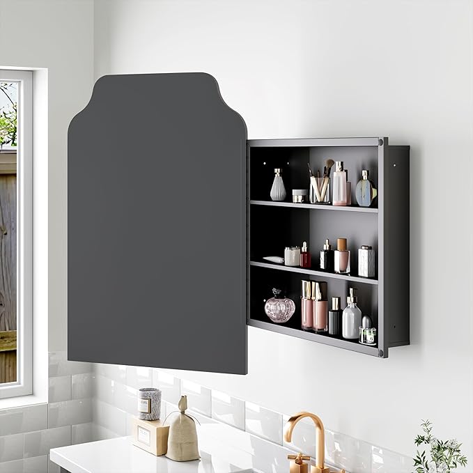 Casaphoria 36" H x 24" W Bathroom Medicine Cabinet with Mirror, Metal Frame Wall Medicine Cabinets Mirrors, Black J