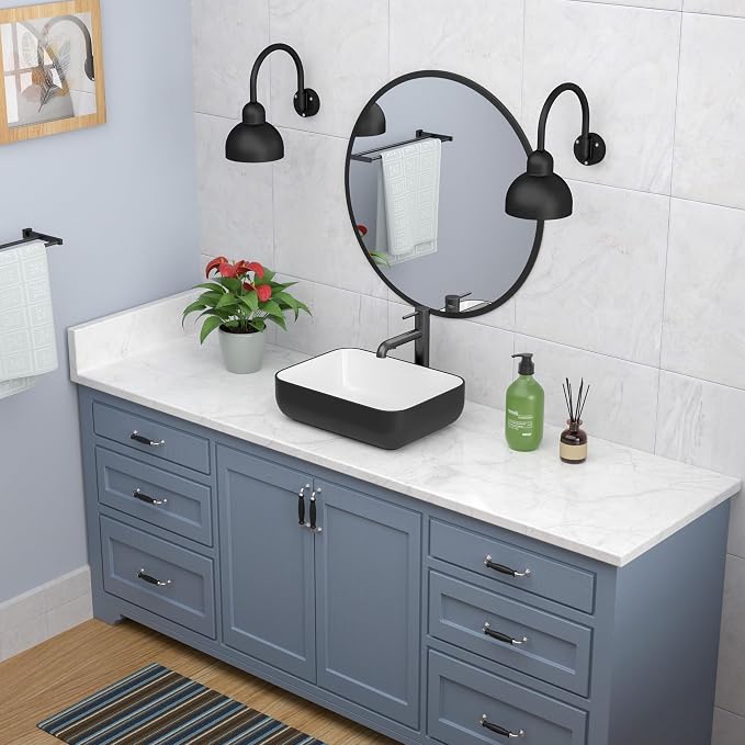 20x15 inch Rectangular Vessel Sink Above Counter Bathroom Sink | Black and White Bathroom Vessel Sink Above Counter Ceramic Porcelain Bathroom Vanity Sink Art Basin