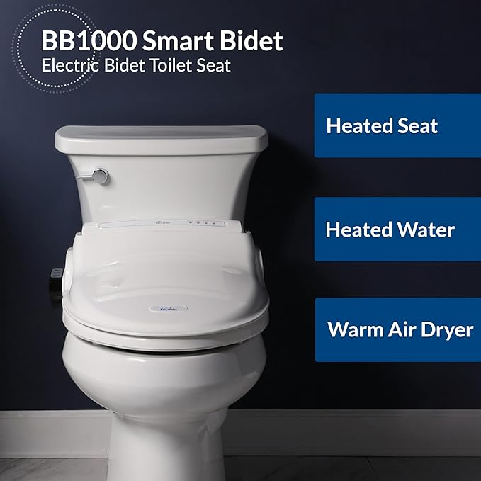 Bio Bidet Bliss BB1000 Warm Water Bidet Seat, Air Dryer, Heated Seat with Slow Close Lid, Remote Control, Round