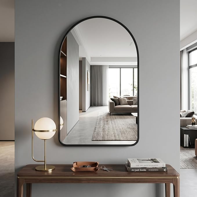 HARRITPURE 24"x36" Arched Bathroom Mirror Wall Mounted Black Arch Mirror | Vanity Aluminum Alloy Frame Arch Wall Mirror for Living Room, Bedroom, Entryway