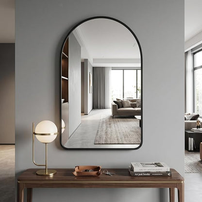 HARRITPURE 24"x36" Arched Bathroom Mirror Wall Mounted Black Arch Mirror | Vanity Aluminum Alloy Frame Arch Wall Mirror for Living Room, Bedroom, Entryway