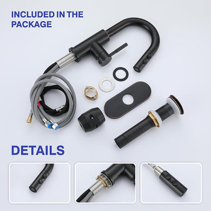 Bathroom Faucet with Sprayer, Oil Rubbed Bronze Single Hole Pop-Up Drain | Kablle Single Handle Pull Out 1 or 3 Hole Laundry Bar Basin Faucet with Deck Plate, KBL-7002ORB-CL