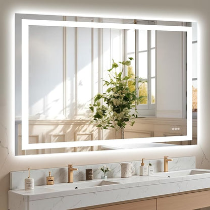 Hivone 48"X40" LED Bathroom Mirror with Lights, Anti-Fog, Dimmable, Backlit + Front Lit, Smart Bathroom Vanity Mirror, Memory Function, Shatterproof, Tempered Glass (Horizontal/Vertical)