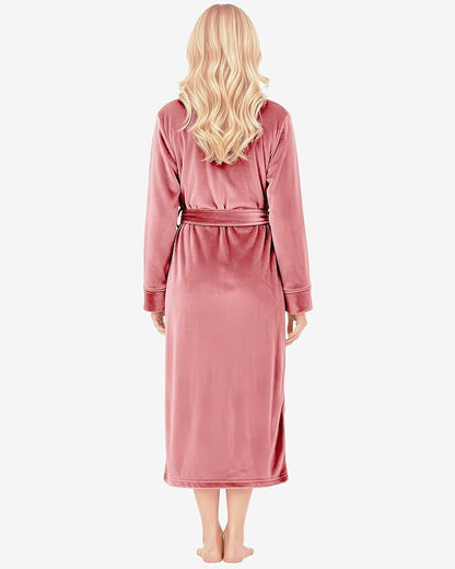 NY Threads Women's Fleece Shawl Collar Bathrobe Plush Long Spa Robe, Medium