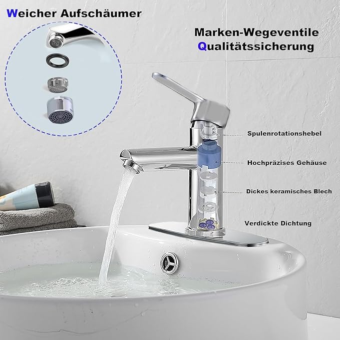 Bathroom Cold & Hot Stainless Steel Faucet, Ceramic Valve Cylinder; Silent Anti-Drip, Single Handle, Water Saving, Washbasin Sink, for Bathroom & Basin, Small Kitchen Faucet (Brushed)