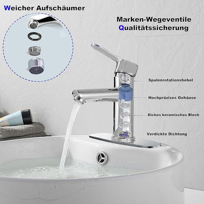 Bathroom Cold & Hot Stainless Steel Faucet, Ceramic Valve Cylinder; Silent Anti-Drip, Single Handle, Water Saving, Washbasin Sink, for Bathroom & Basin, Small Kitchen Faucet (Brushed)