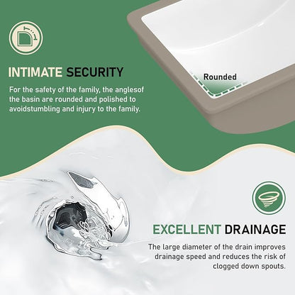 Undermount Bathroom Sink 21x15 Inch White Rectangle Porcelain Vessel Sinks with Curves Bottom Deep Basin with Overflow Lavatory Vanity Sink Mounted Under the Counter