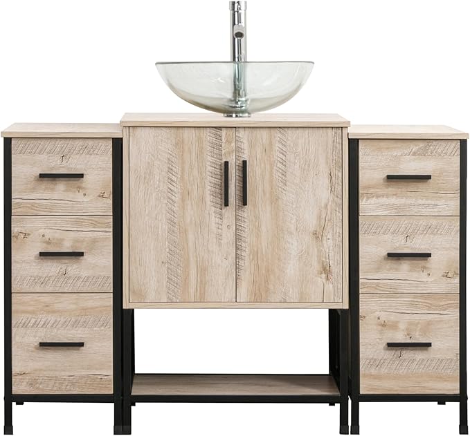 UEV 48" Bathroom Vanity,Oak Color Bathroom Vanity Set with Sink and 3 Drawers Side Cabinet Combo,with Adjustable Water Temperature Faucet (A16)
